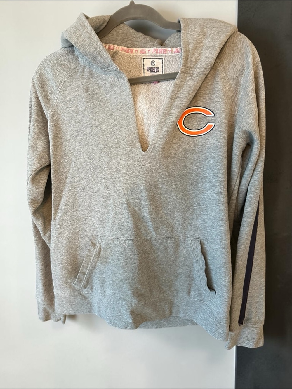 PINK Victoria's Secret Gray V-Neck Hoodie with Orange Logo